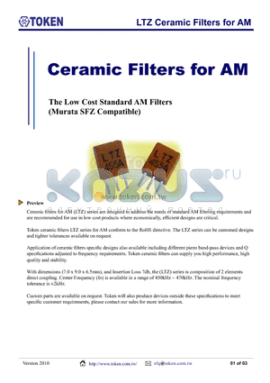 LTZ455HLP datasheet - LTZ Ceramic Filters for AM