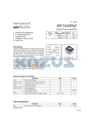 IRF7425PBF datasheet - HEXFET Power MOSFET