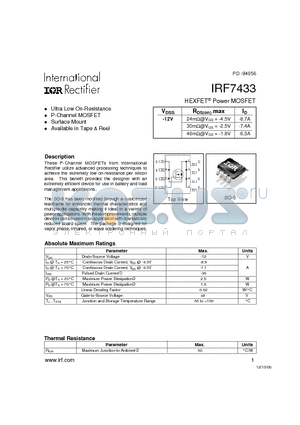 IRF7433 datasheet - HEXFET Power MOSFET