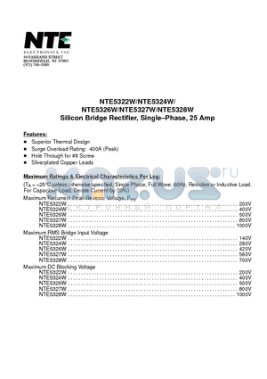 NTE5322W datasheet - Silicon Bridge Rectifier, Single-Phase, 25 Amp