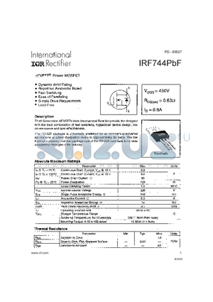 IRF744PBF datasheet - HEXFET Power MOSFET