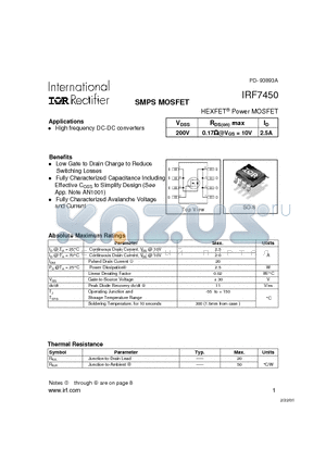 IRF7450 datasheet - SMPS MOSFET