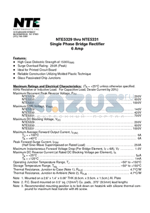 NTE5331 datasheet - Single Phase Bridge Rectifier 6 Amp