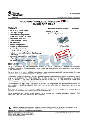 PTH12060LAH datasheet - 10-A, 12-V INPUT NON-ISOLATED WIDE-OUTPUT ADJUST POWER MODULE