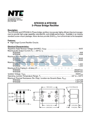 NTE5335 datasheet - 3-Phase Bridge Rectifier