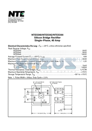 NTE5340 datasheet - Silicon Bridge Rectifier Single-Phase, 40 Amp