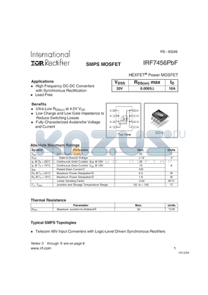 IRF7456PBF datasheet - SMPS MOSFET