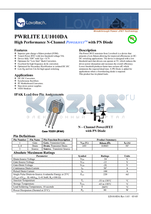 LU1010DA datasheet - High Performance N-Channel POWERJFET with PN Diode