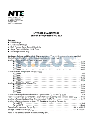 NTE5391 datasheet - Silicon Bridge Rectifier, 35A