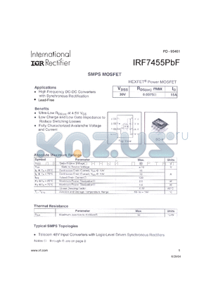 IRF7455PBF datasheet - HEXFET Power MOSFET