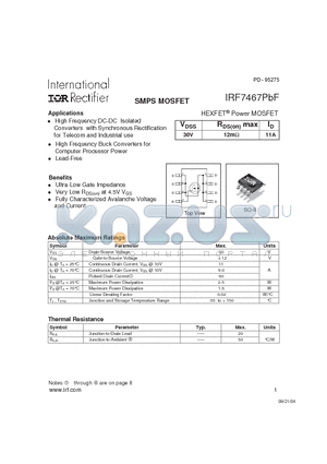 IRF7467PBF datasheet - SMPS MOSFET