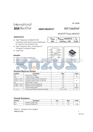 IRF7469PBF datasheet - SMPS MOSFET