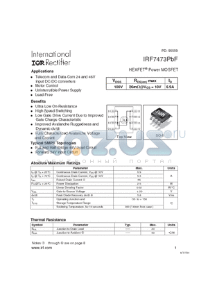 IRF7473PBF datasheet - HEXFET Power MOSFET