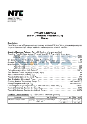 NTE5437 datasheet - Silicon Controlled Rectifier (SCR) 8 Amp