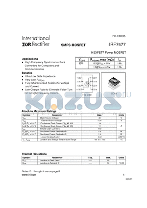 IRF7477 datasheet - SMPS MOSFET