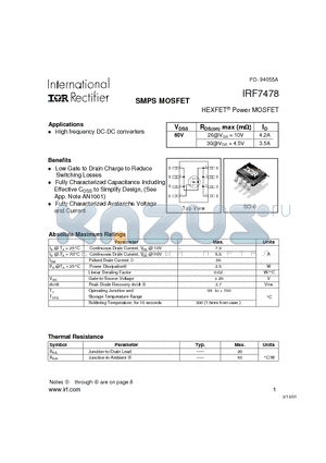 IRF7478 datasheet - Power MOSFET(Vdss=60V)