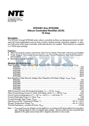 NTE5461 datasheet - Silicon Controlled Rectifier (SCR) 10 Amp