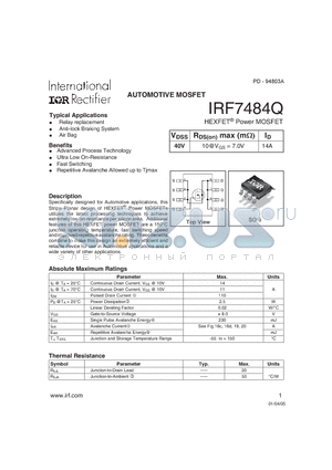 IRF7484Q datasheet - AUTOMOTIVE MOSFET