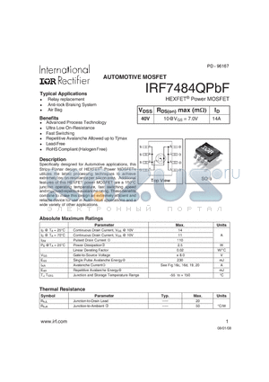IRF7484QPBF datasheet - AUTOMOTIVE MOSFET
