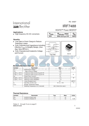 IRF7488 datasheet - HEXFET Power MOSFET
