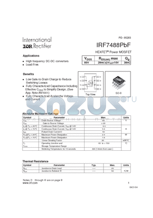 IRF7488PBF datasheet - HEXFET Power MOSFET