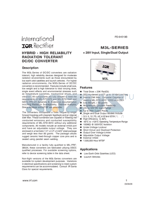 M3L2805D datasheet - HYBRID - HIGH RELIABILITY RADIATION TOLERANT DC/DC CONVERTER