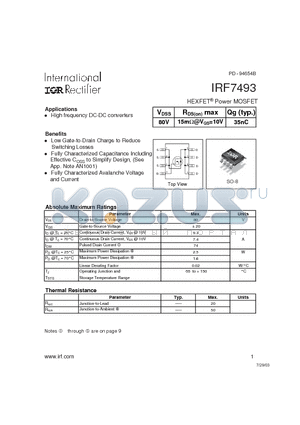 IRF7493 datasheet - HEXFET Power MOSFET