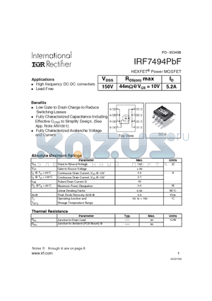 IRF7494PBF datasheet - HEXFET Power MOSFET