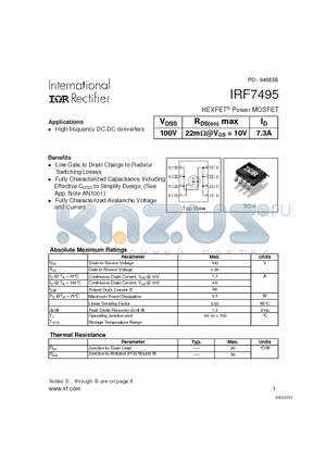 IRF7495 datasheet - HEXFET Power MOSFET