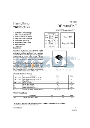 IRF7503PBF datasheet - HEXFET^ Power MOSFET