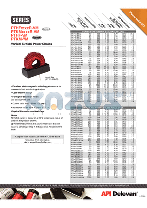 PTHF100-59VM datasheet - Vertical Toroidal Power Chokes