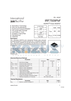IRF7509PBF datasheet - HEXFET^Power MOSFET