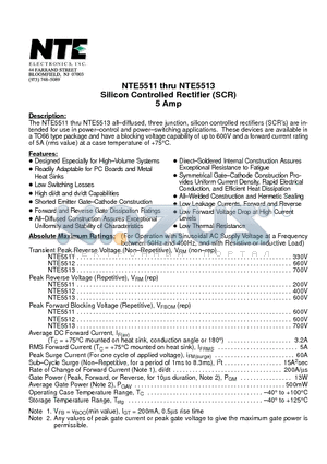 NTE5511 datasheet - Silicon Controlled Rectifier (SCR) 5 Amp