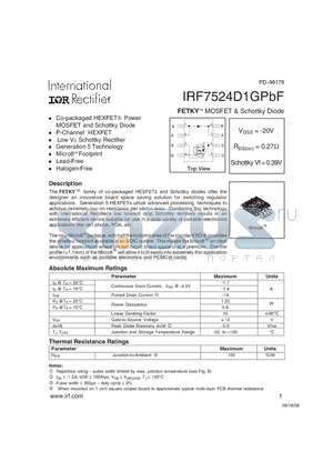 IRF7524D1GPBF datasheet - FETKY MOSFET & Schottky Diode