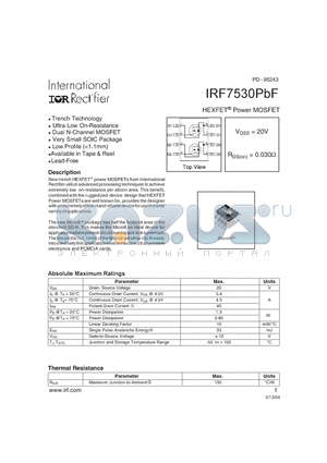 IRF7530PBF datasheet - HEXFET Power MOSFET