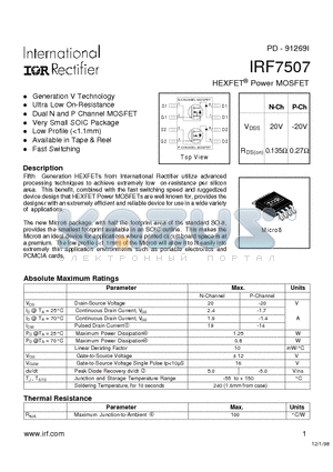 IRF7507 datasheet - Power MOSFET(Vdss=-20V)