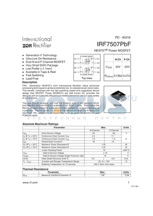 IRF7507PBF datasheet - HEXFET^Power MOSFET