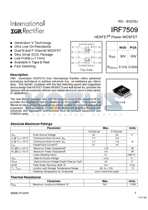 IRF7509 datasheet - Power MOSFET(Vdss=-30V)