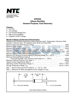 NTE552 datasheet - Silicon Rectifier General Purpose, Fast Recovery