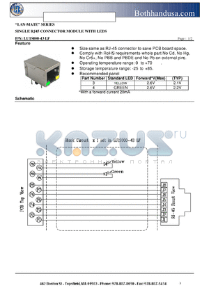 LU1S000-43LF datasheet - SINGLE RJ45 CONNECTOR MODULE WITH LEDS