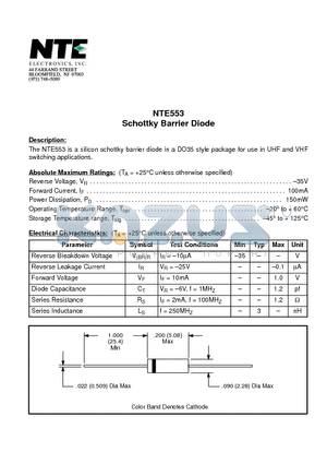 NTE553 datasheet - Schottky Barrier Diode