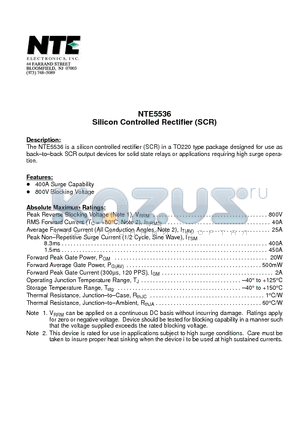 NTE5536 datasheet - Silicon Controlled Rectifier (SCR)