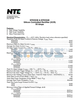 NTE5539 datasheet - Silicon Controlled Rectifier (SCR) 55 Amps