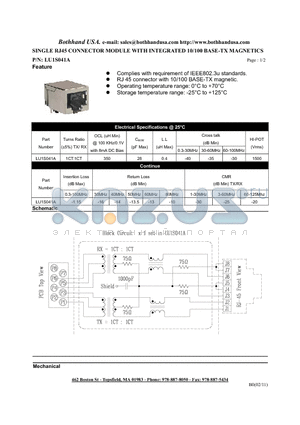 LU1S041A datasheet - SINGLE RJ45 CONNECTOR MODULE WITH INTEGRATED 10/100 BASE-TX MAGNETICS