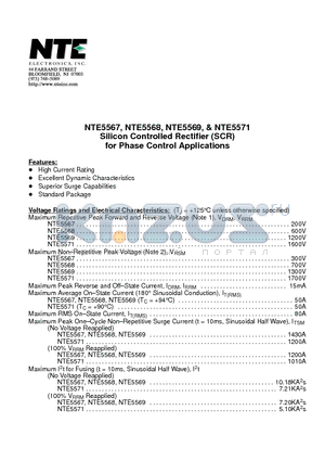 NTE5568 datasheet - Silicon Controlled Rectifier (SCR) for Phase Control Applications