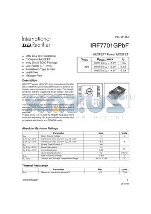 IRF7701GPBF datasheet - HEXFET^ Power MOSFET Ultra Low On-Resistance