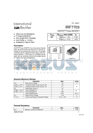 IRF7703 datasheet - Power MOSFET(Vdss=-40V)