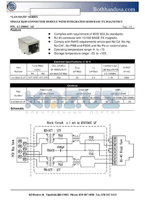 LU1S041CLF datasheet - SINGLE RJ45 CONNECTOR MODULE WITH INTEGRATED 10/100 BASE-TX MAGNETICS