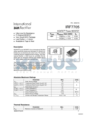IRF7705 datasheet - Power MOSFET(Vdss=-30V)