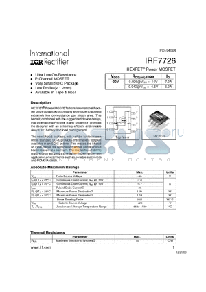 IRF7726 datasheet - Power MOSFET(Vdss=-30V)